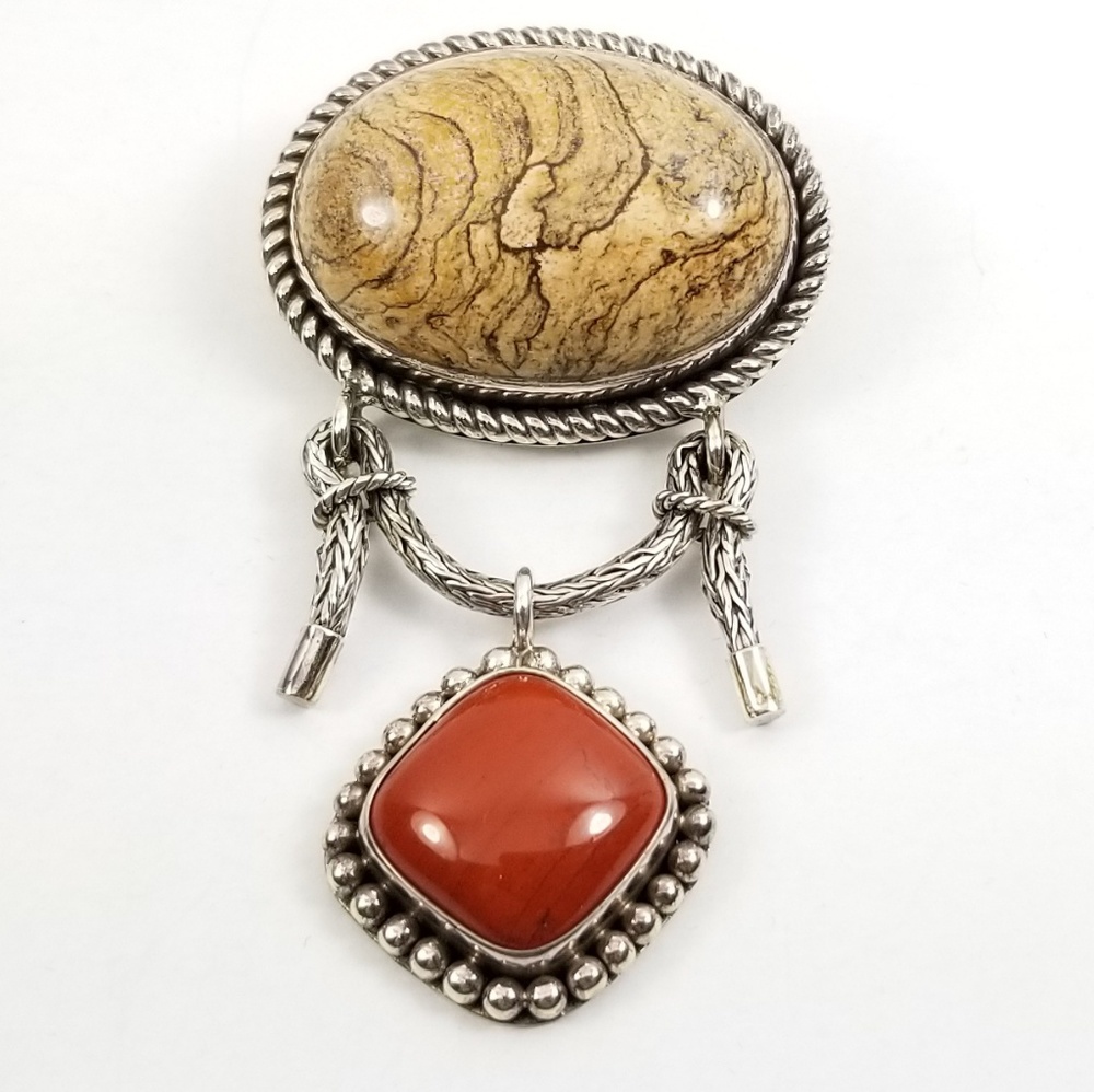 Artisan Sterling Picture & Red Jasper Pin/Pendant - Picture 2 of 8